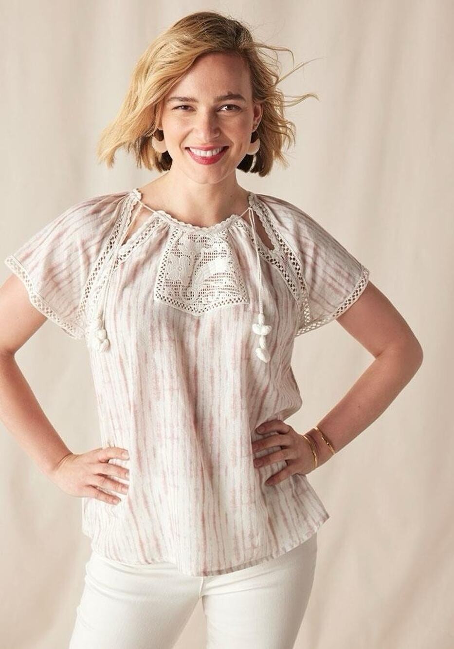 Matilda Jane Good Hart GH Sweet Caroline Tie Dye Blouse with Lace Inset Small S